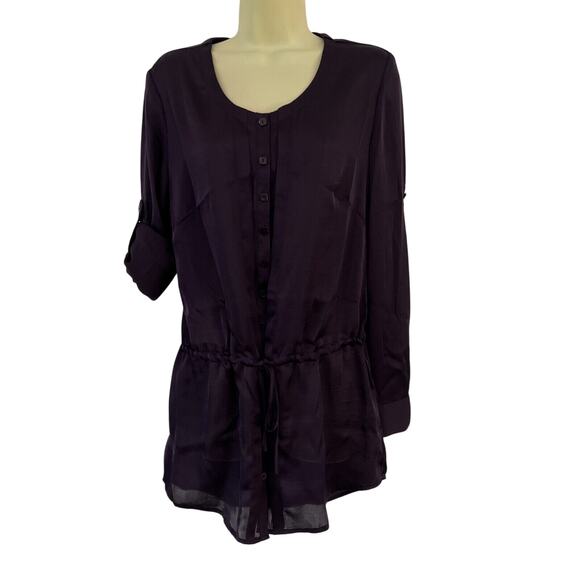 Tribal Brand Womens Tunic Blouse Roll Tab Long Sleeve Purple Size 4 - Picture 2 of 11